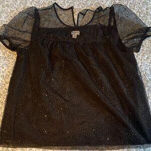 J. Crew Black Sheer Blouse with Gold Accents
